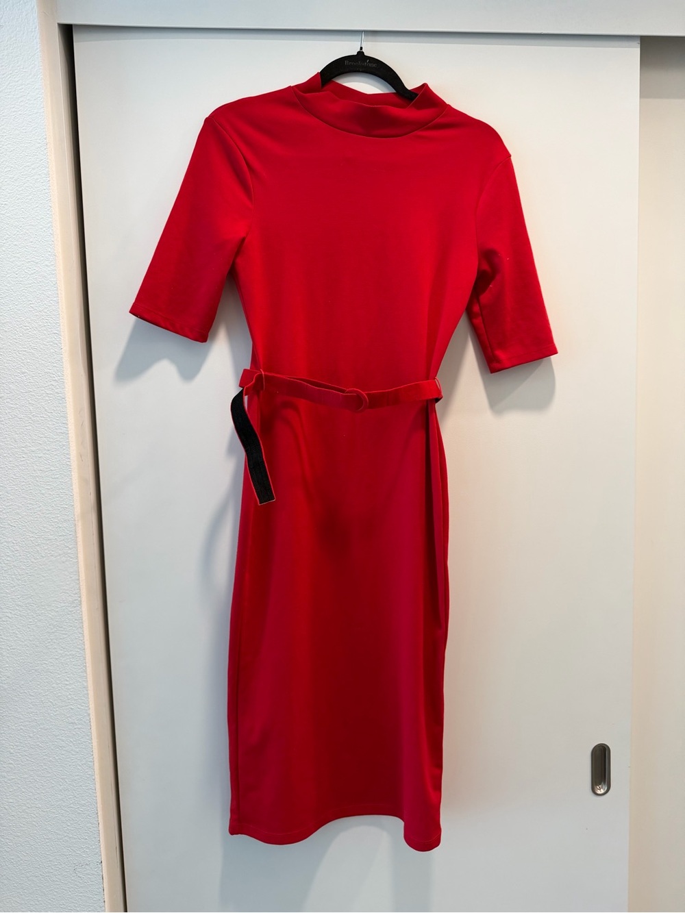 Zara Classic Red Belted Midi Dress Size S